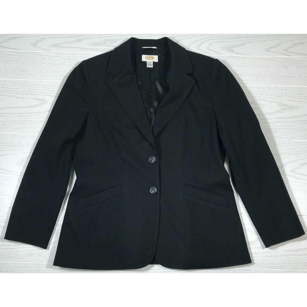 Talbots Wool Blazer Women 12 Black Italian Fabric Career Office Jacket 2 Button